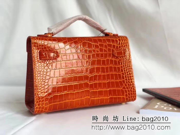 愛馬仕Hermès mini Kelly鱷魚紋時尚百搭包 可單肩手拿 0AM1646